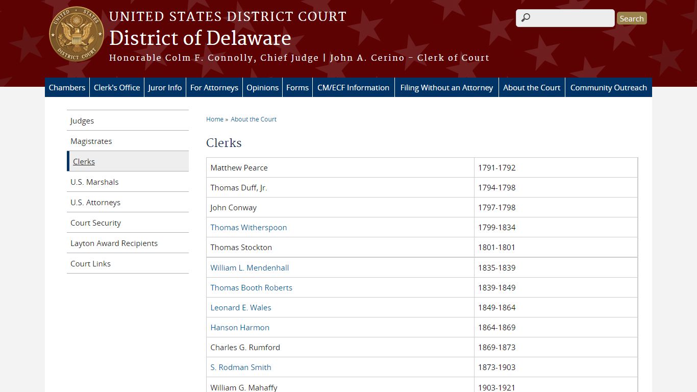 Clerks | District of Delaware | United States District Court